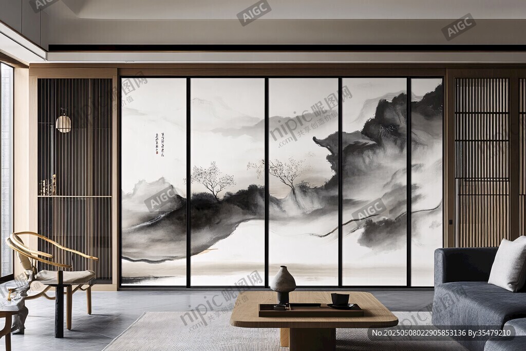 中式客廳的水墨山水意境