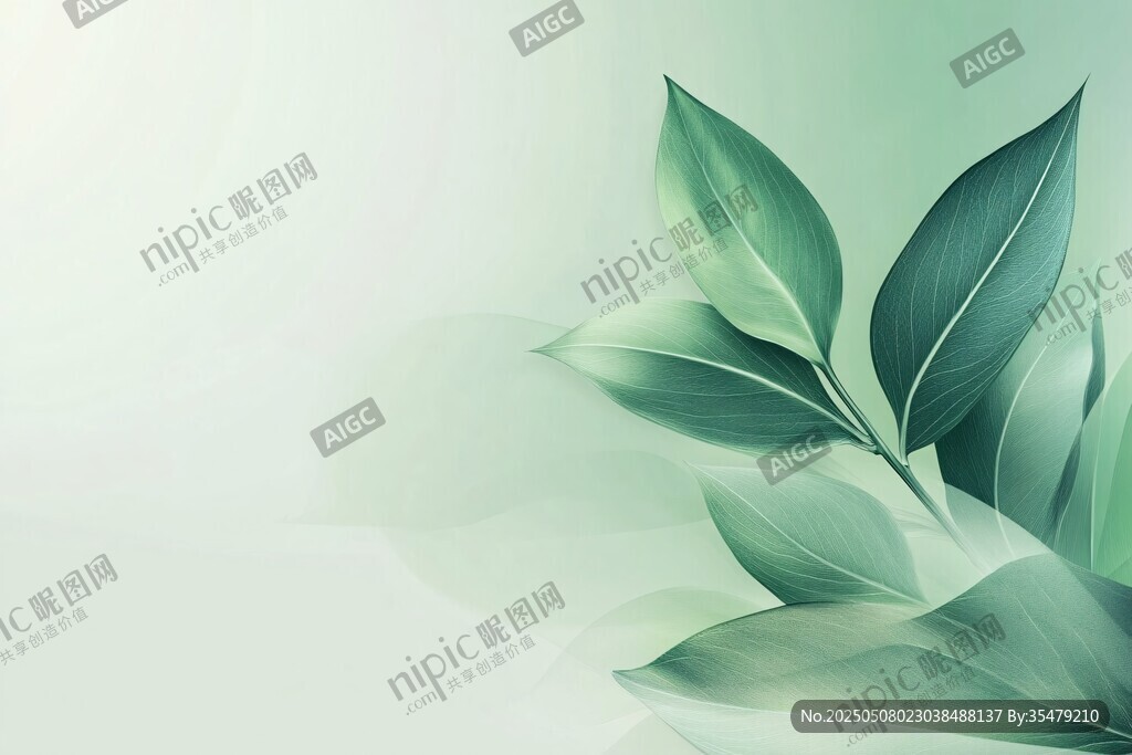 清新綠葉插畫背景圖