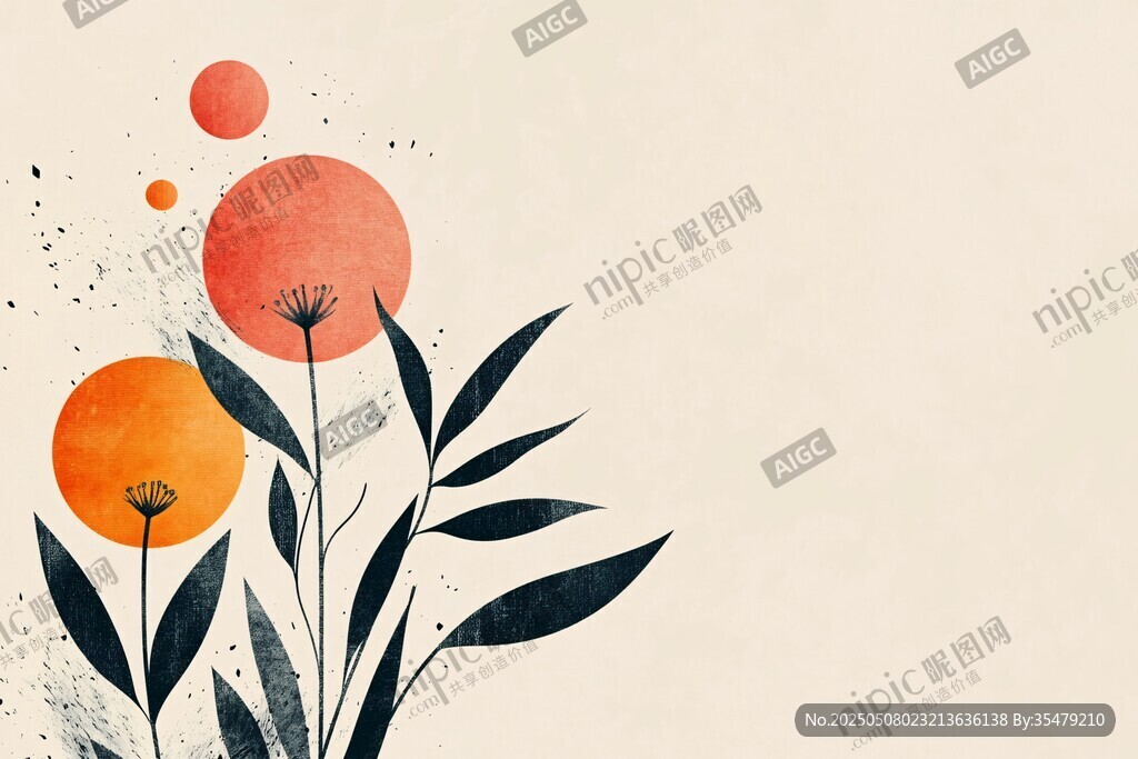 水墨風花卉插畫背景圖