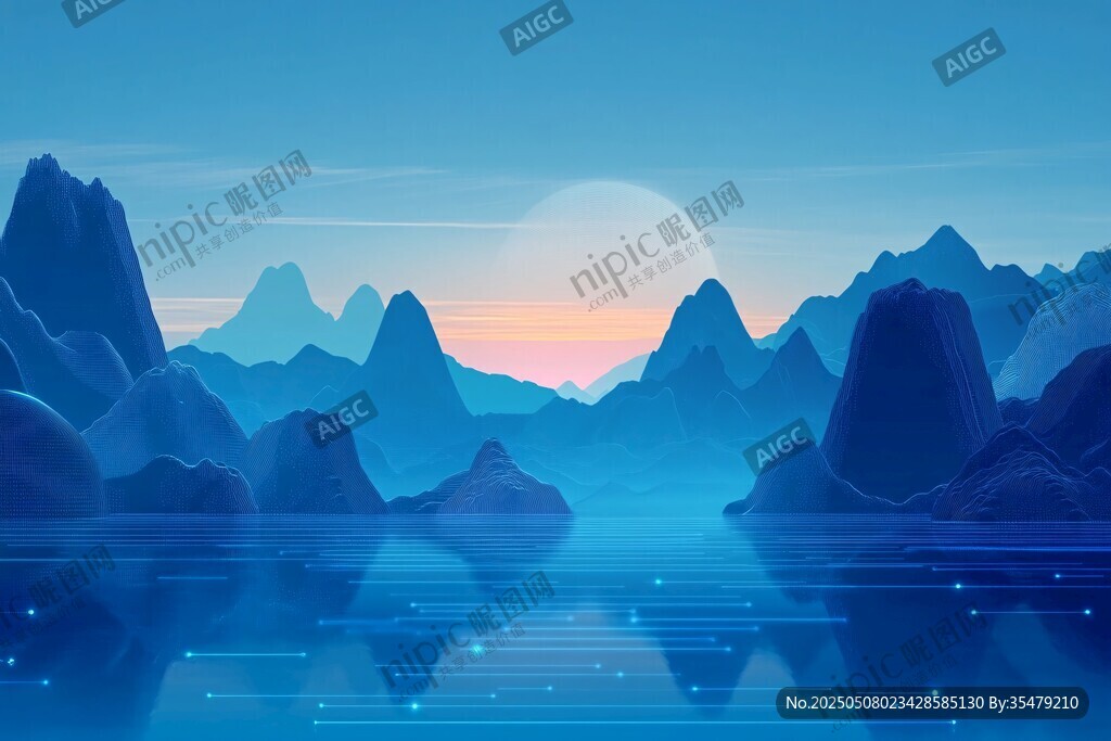 夢(mèng)幻山水間的靜謐黃昏