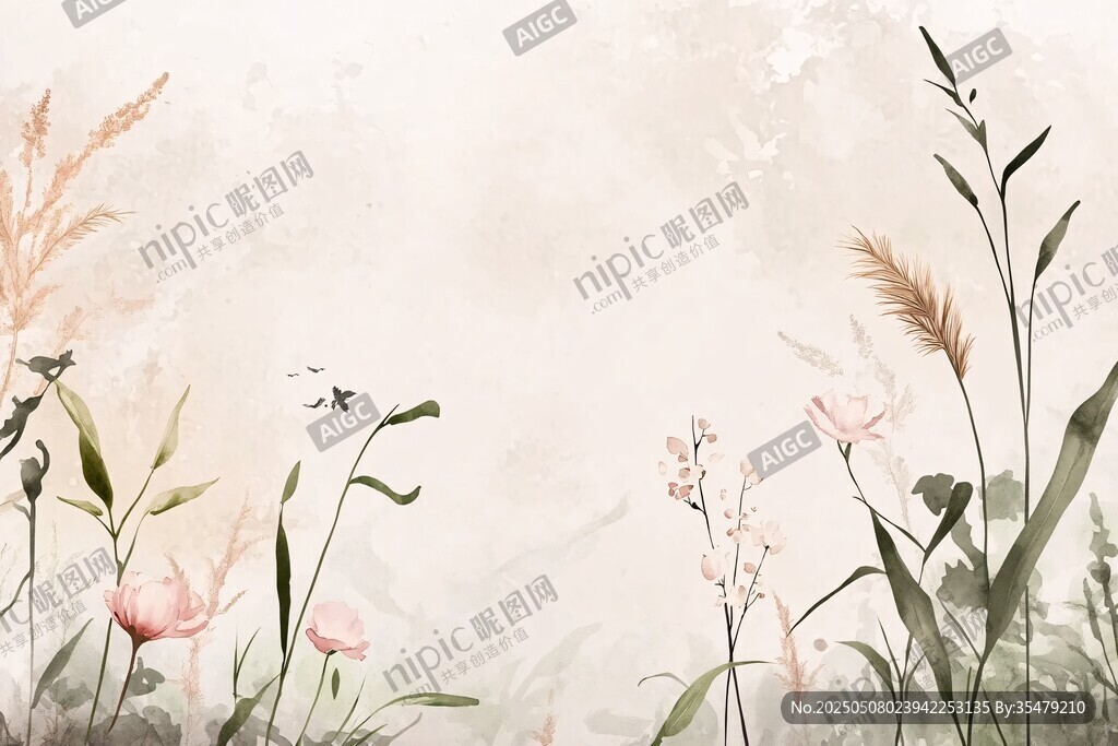 水彩風(fēng)花草自然背景圖