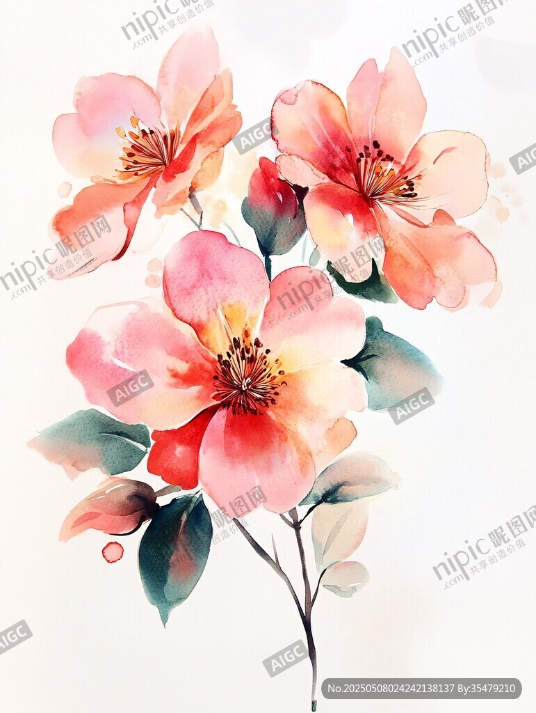 水彩繪就的嬌艷花卉