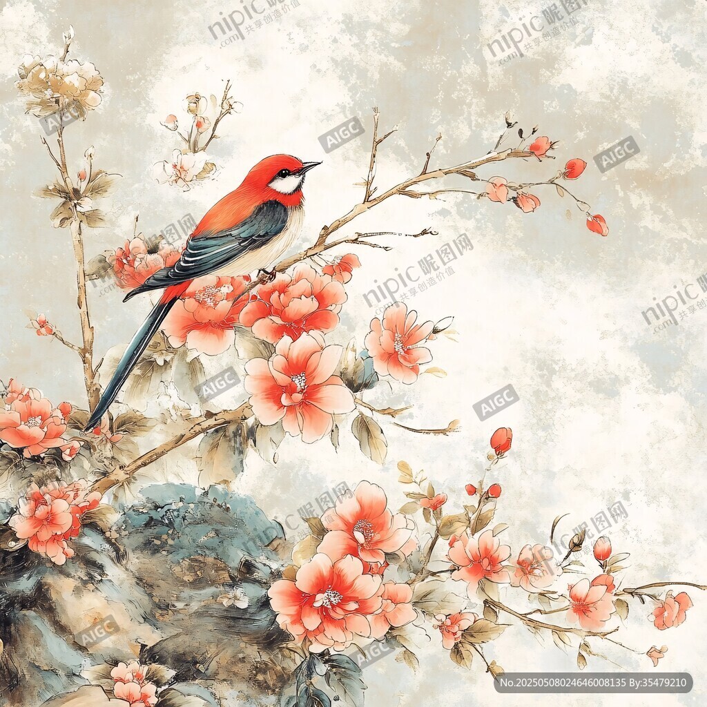 花鳥圖 枝頭俏立的艷麗鳥兒