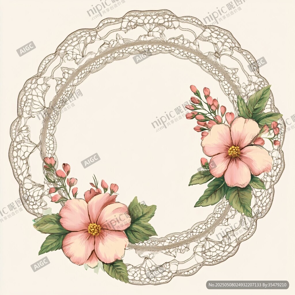 蕾絲花邊中的粉色花卉