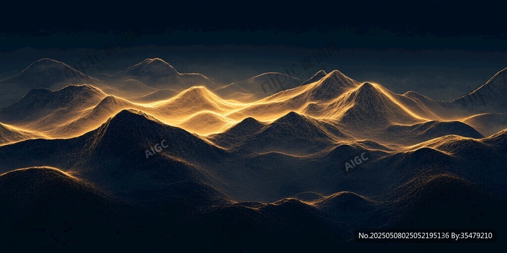 夢幻夜色下的金色山巒