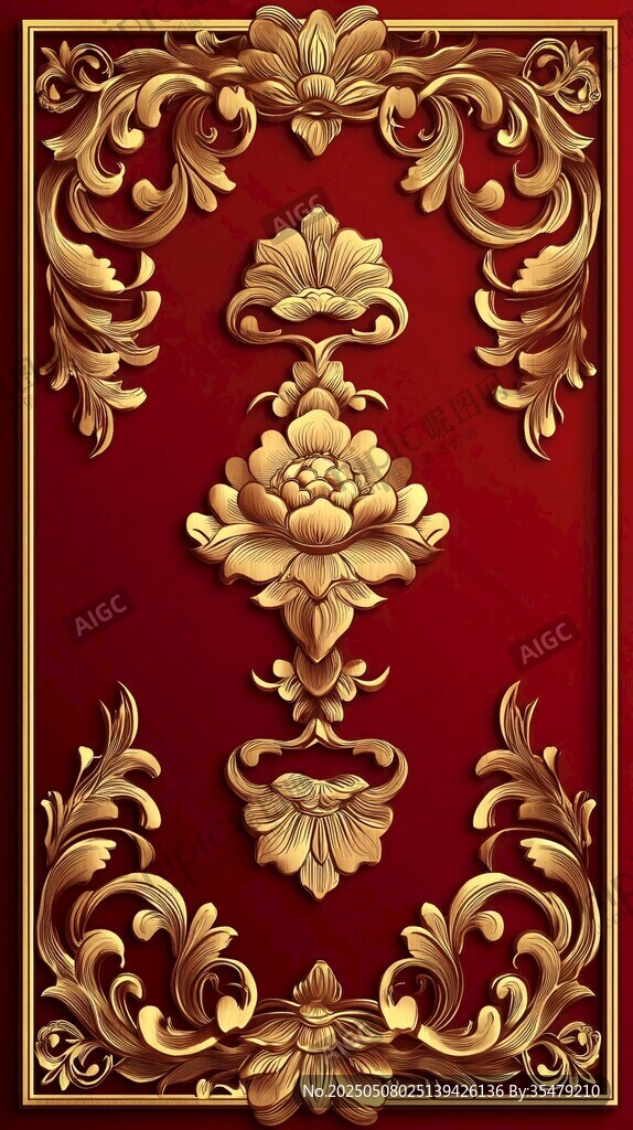 紅色背景金色雕花裝飾圖案