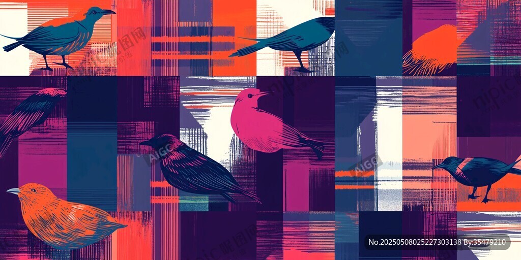 多彩鳥兒的抽象藝術圖案