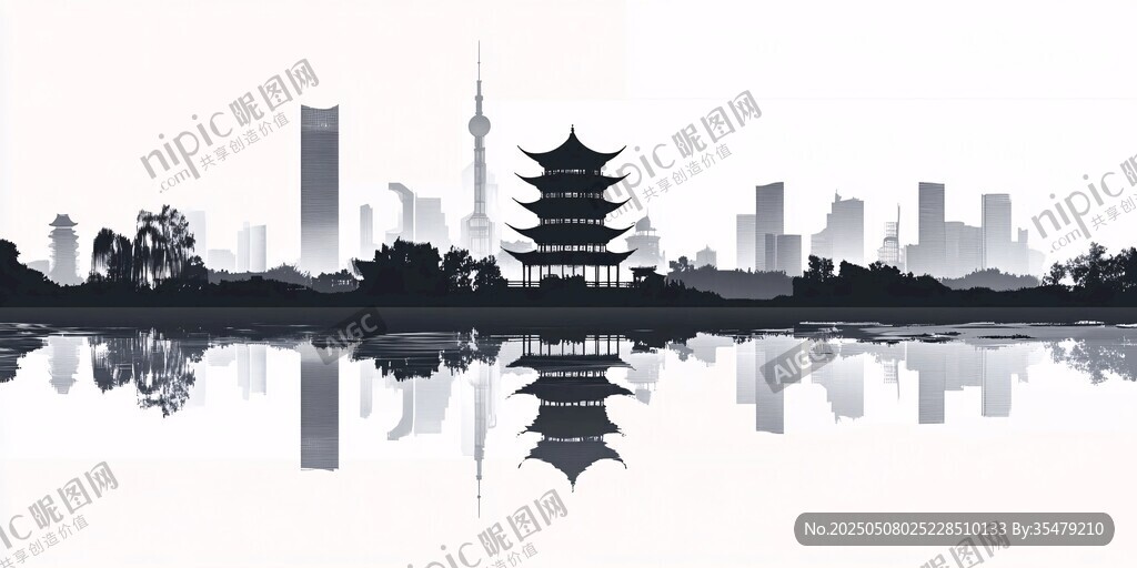 水墨風(fēng)武漢城市天際線剪影