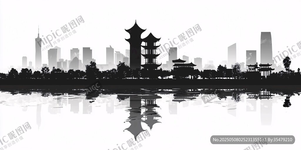 水墨風(fēng)格武漢城市天際線