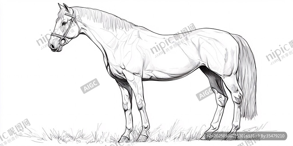 站立的素描駿馬