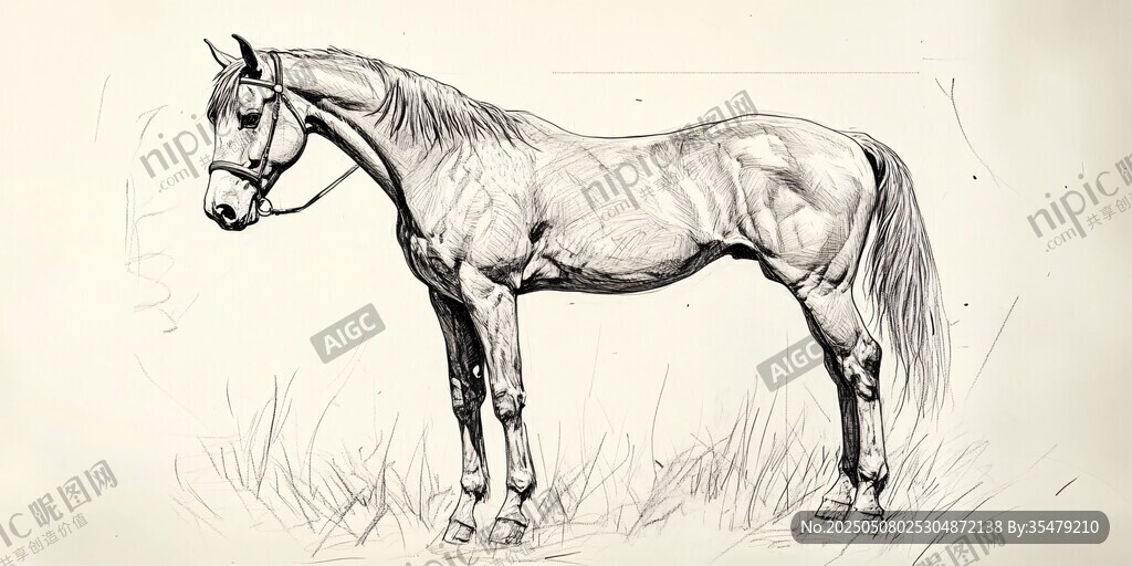 素描駿馬圖