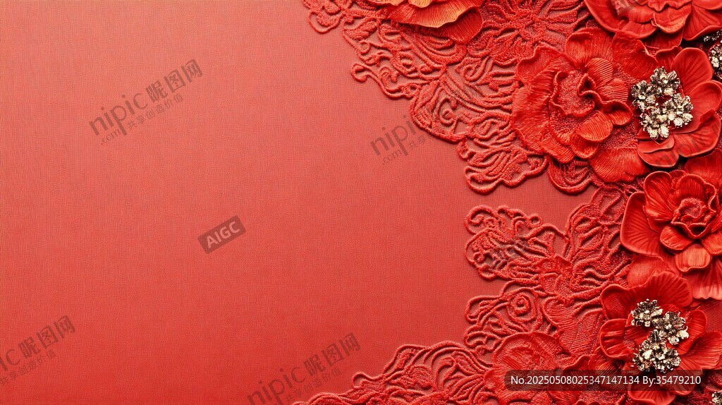 紅色花卉蕾絲裝飾背景