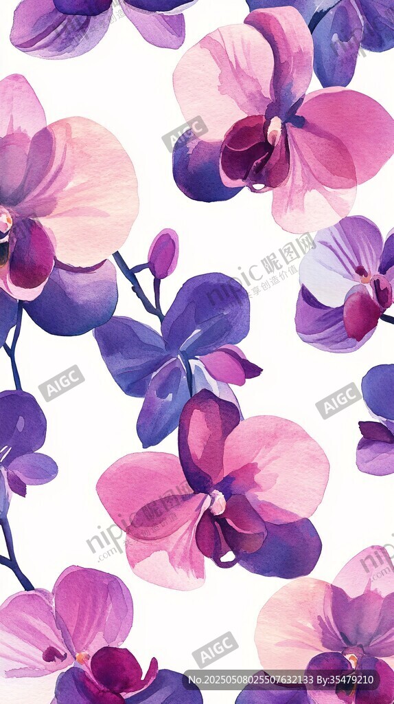 水彩風(fēng)粉紫蘭花花卉圖案