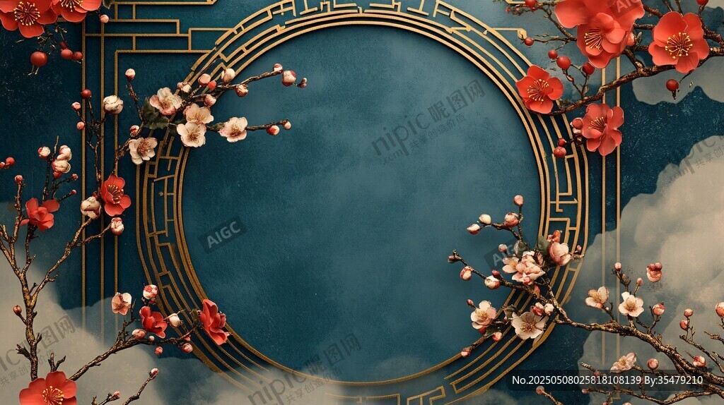 中式典雅梅花祥云背景圖