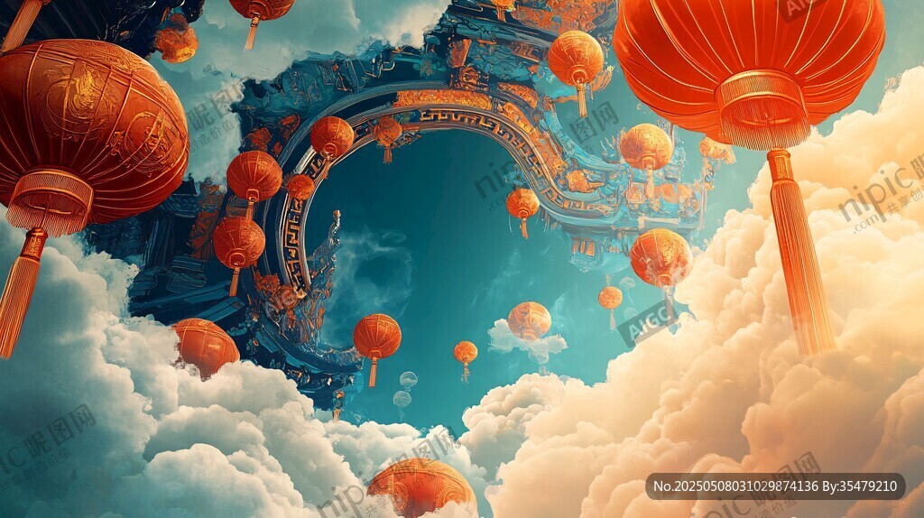 夢幻中式云間燈籠奇景