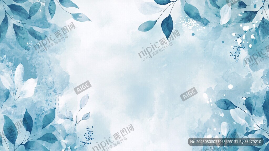 清新藍調(diào)樹葉水彩背景圖