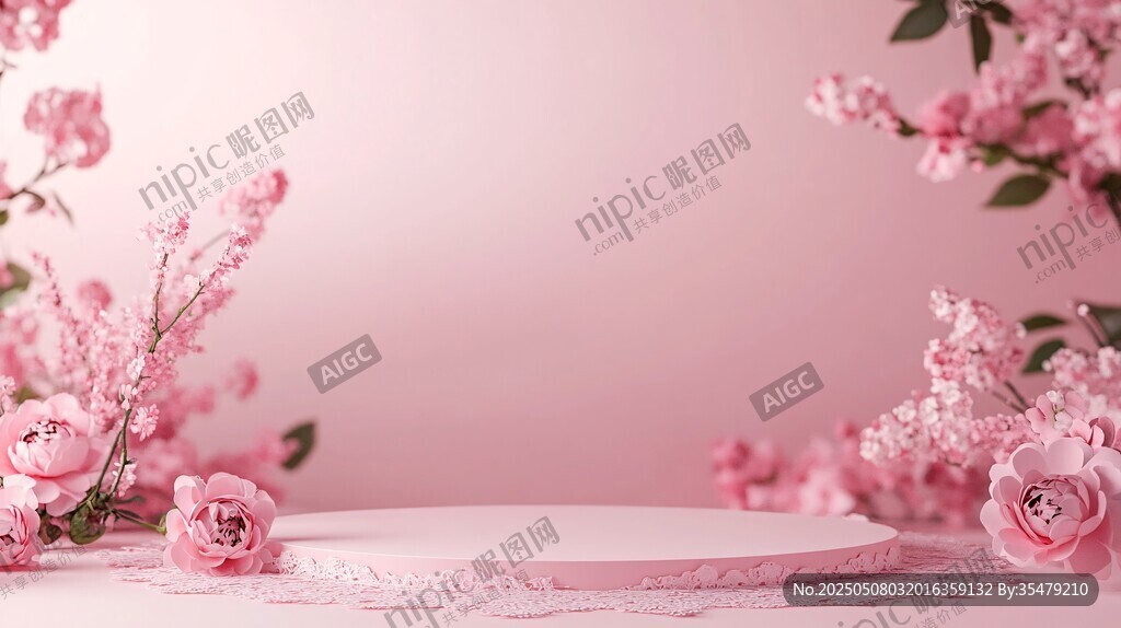 粉色花卉環(huán)繞的展示臺