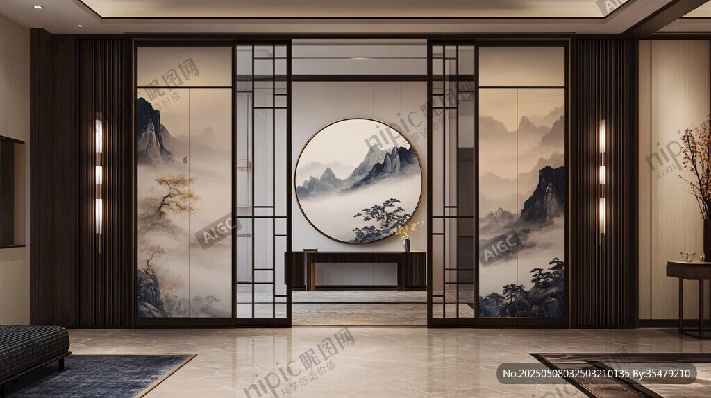 中式客廳之山水屏風(fēng)雅韻