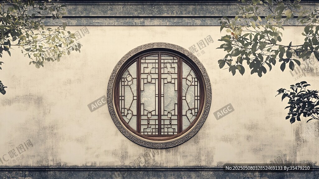 中式圓窗古韻墻面景致