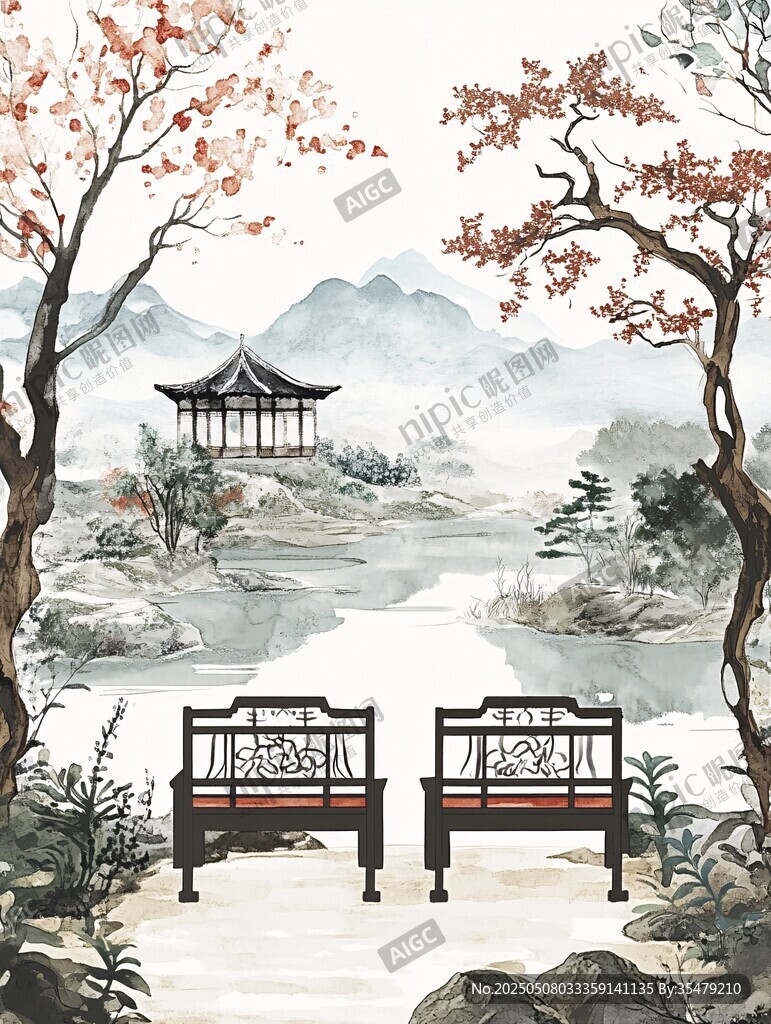 中式山水間的靜謐座椅