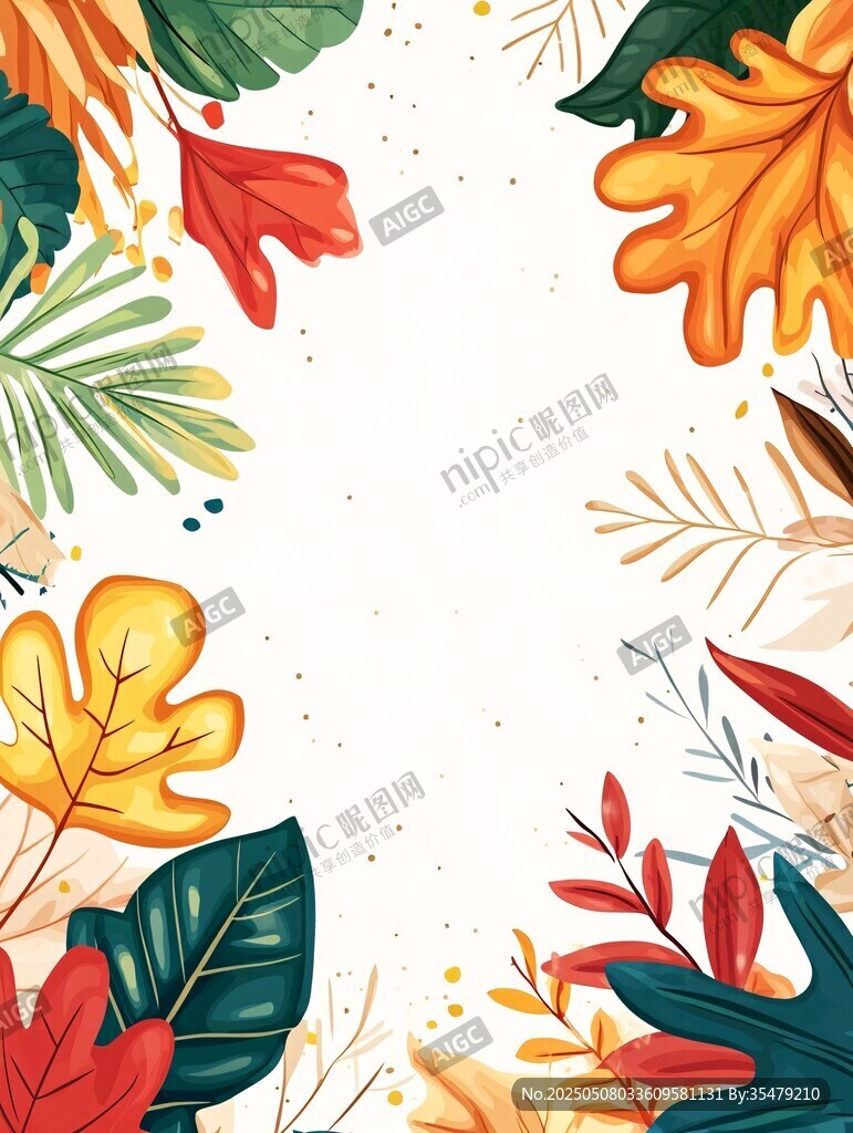 秋季多彩樹(shù)葉邊框背景圖