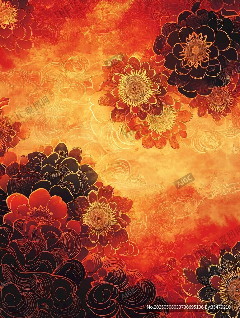 中式花卉絢麗紋理背景圖