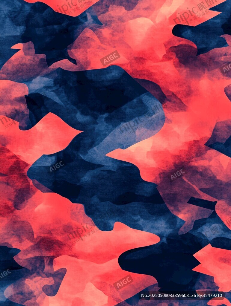 紅藍(lán)迷彩水彩紋理圖案