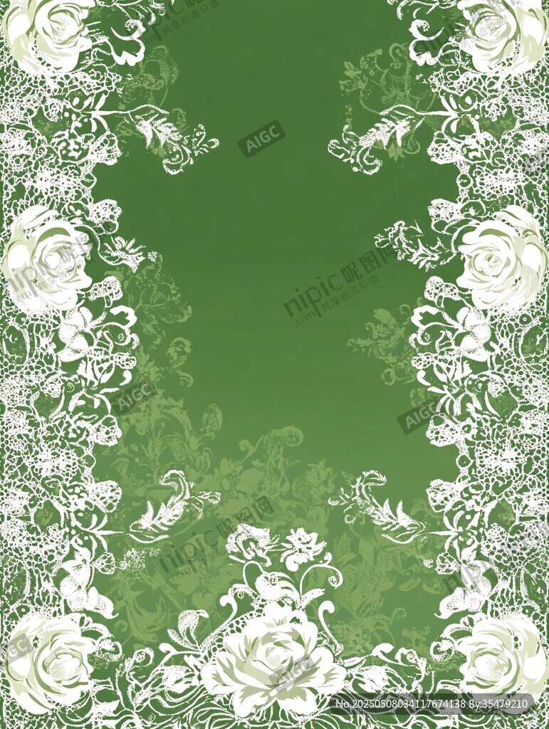 綠色底白色花卉邊框圖案