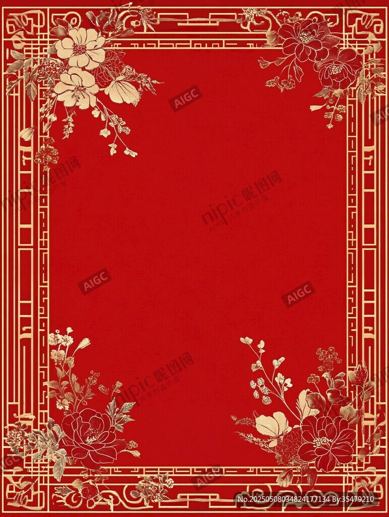 中式紅底金色花紋邊框圖