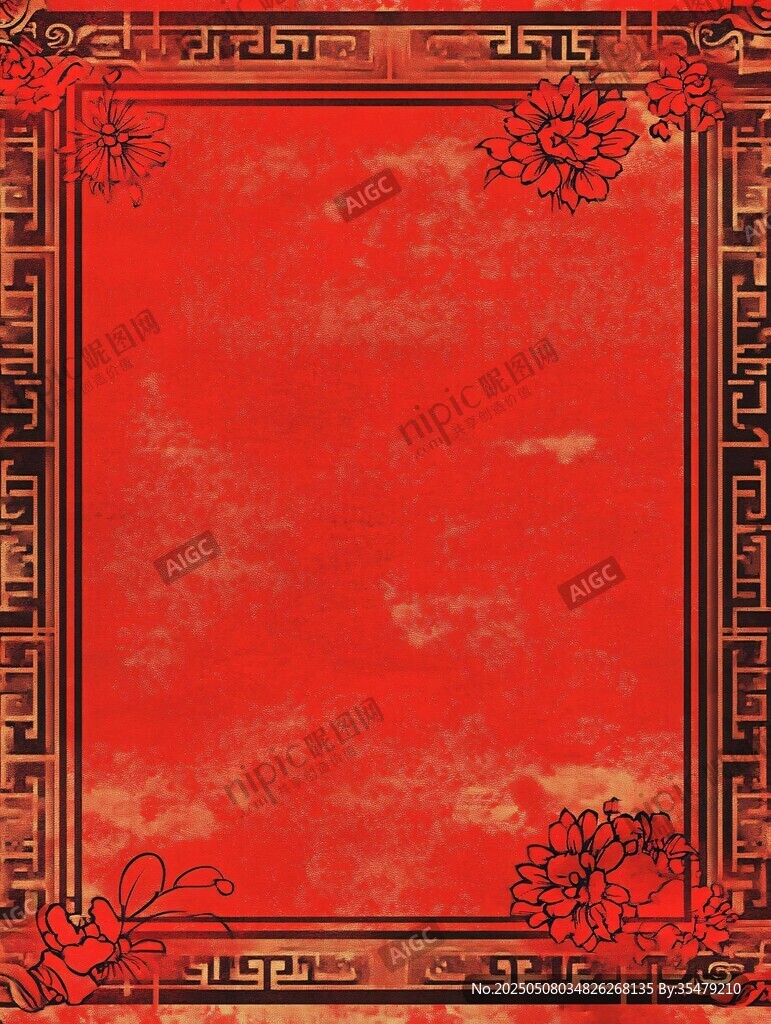 中式紅底花紋傳統(tǒng)邊框圖