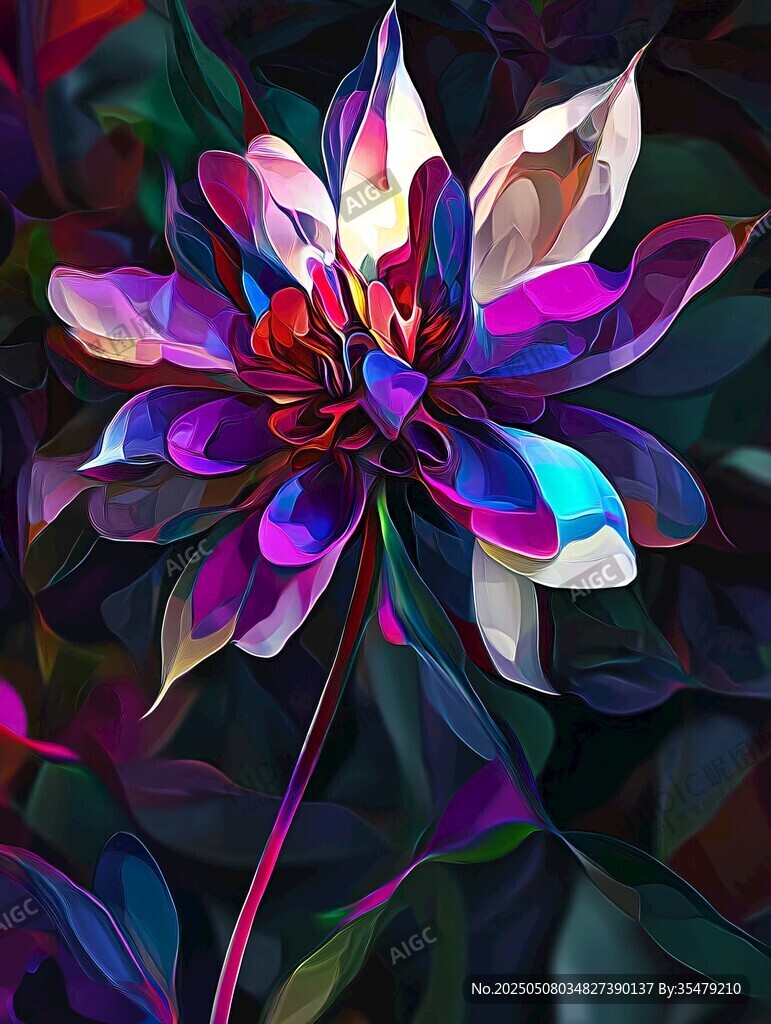 絢麗多彩抽象花卉插畫