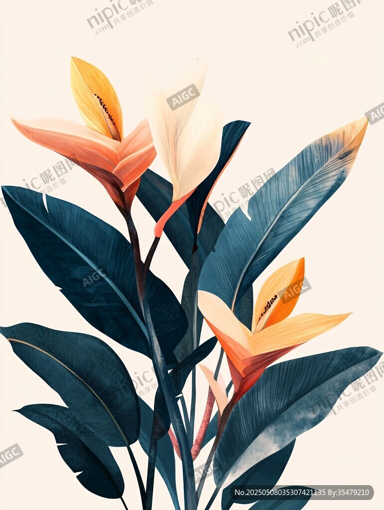 艷麗鶴望蘭插畫植物花卉