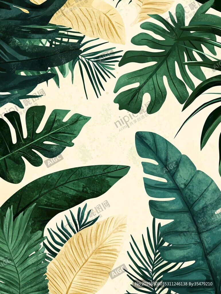 熱帶植物水彩風(fēng)背景圖