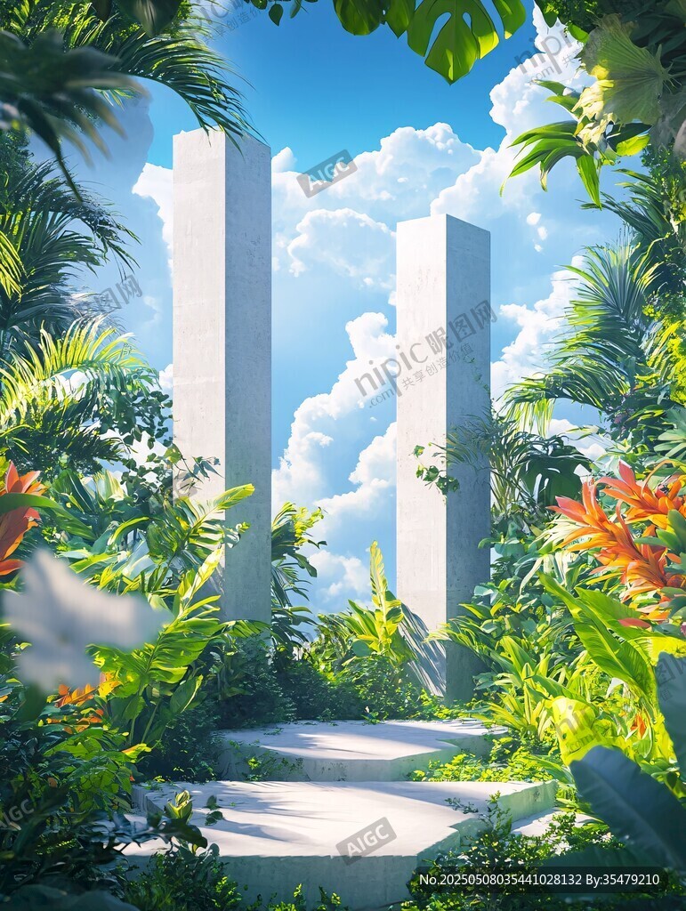 熱帶綠植環(huán)繞的現(xiàn)代建筑景觀