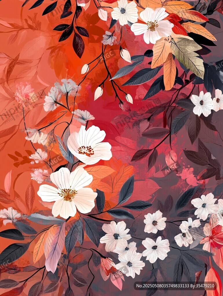 秋季花卉絢麗圖案背景