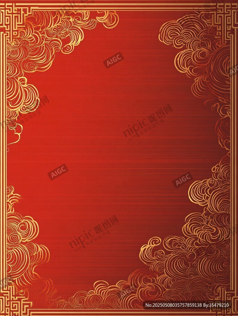 中式紅金祥云邊框背景圖