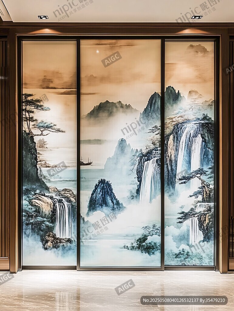 中式山水屏風 典雅意境美