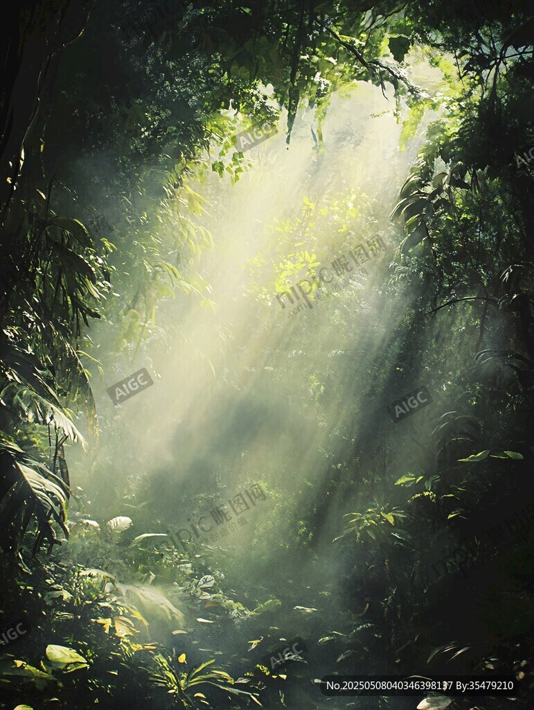 森林中的陽光灑落美景