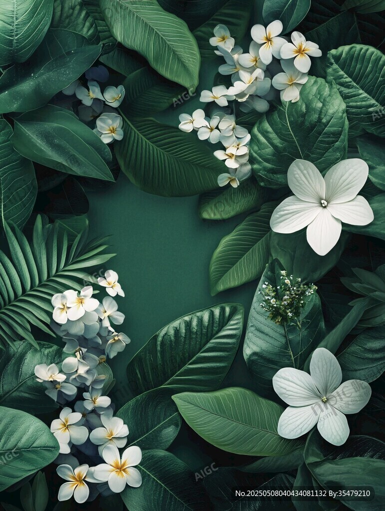 綠葉白花的清新自然圖景
