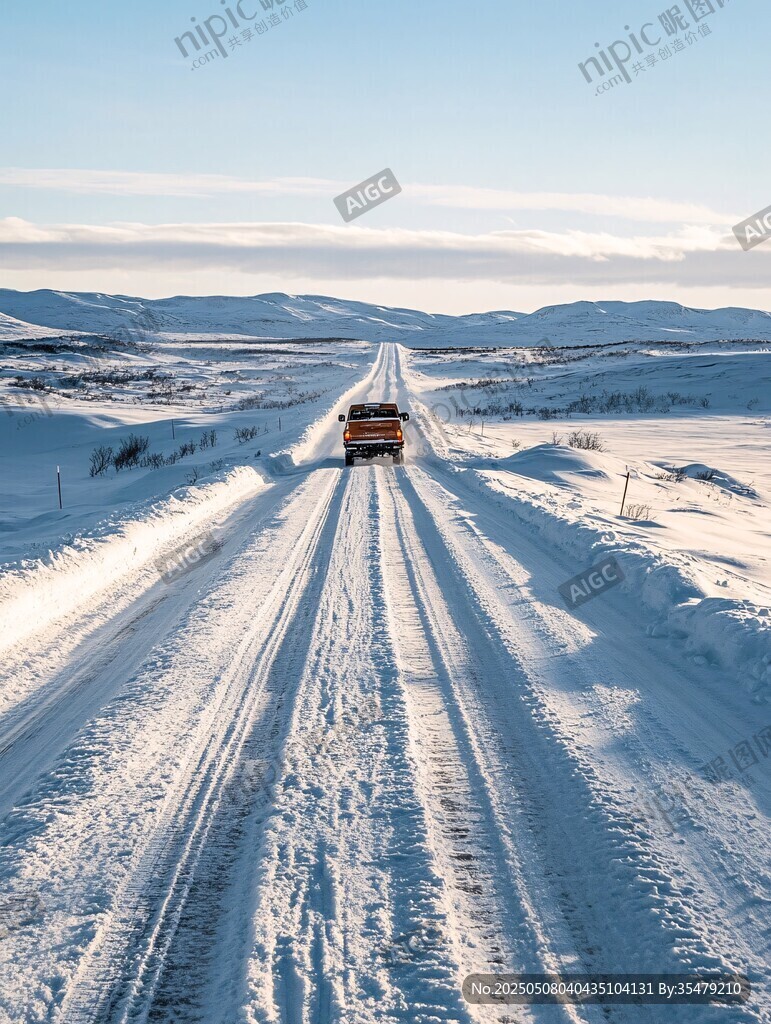 雪地公路上的遠行車輛
