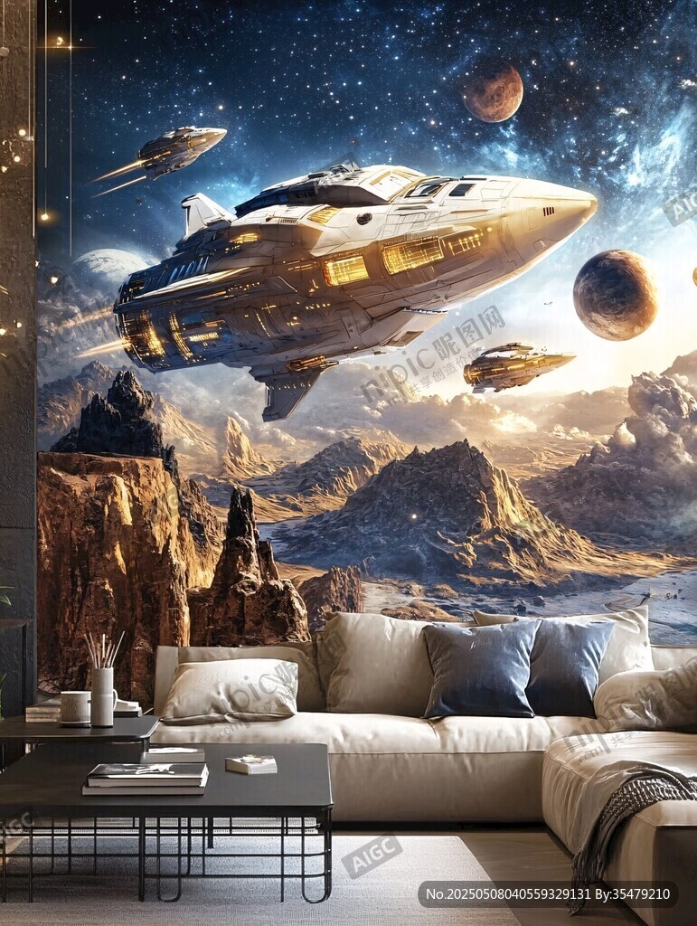 科幻宇宙風(fēng)客廳壁畫裝飾