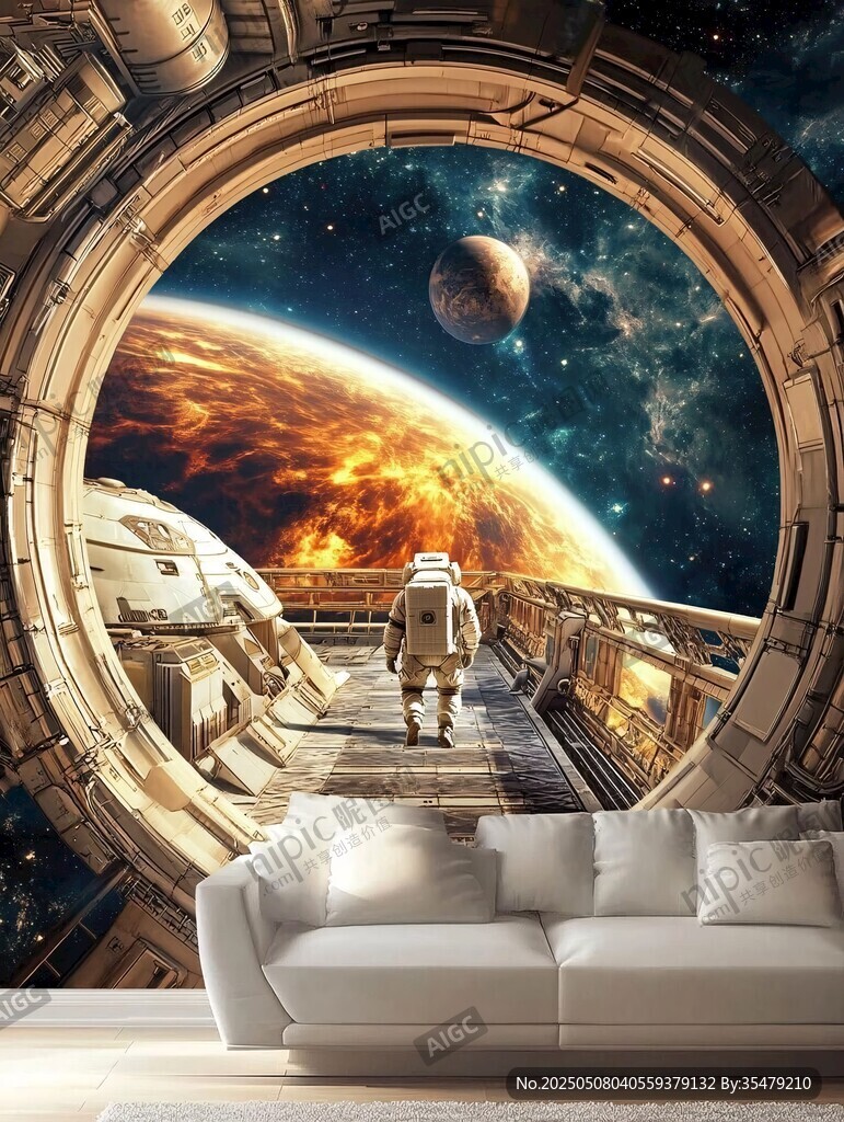 太空漫步宇航員科幻背景墻