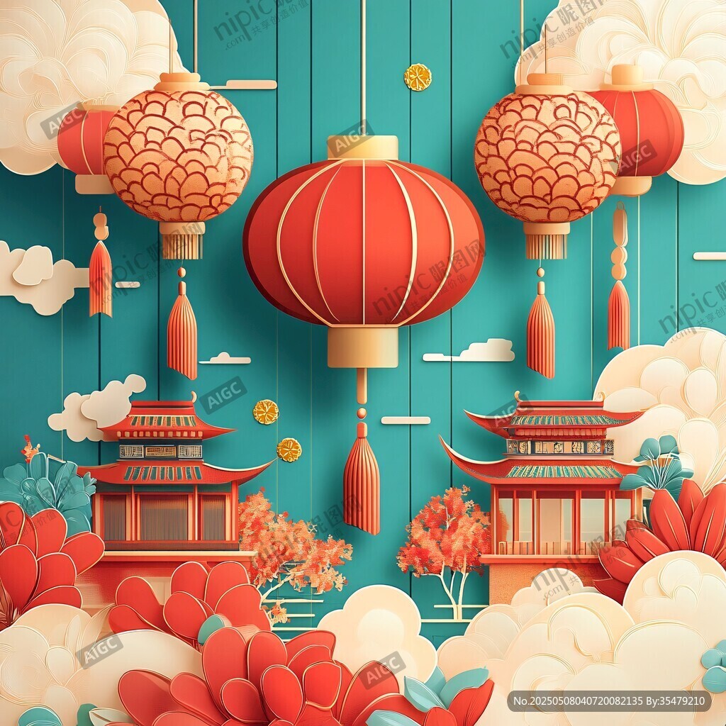 中式燈籠古建筑喜慶畫面