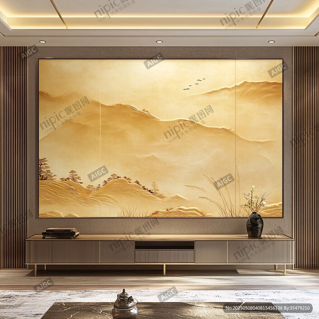 中式山水壁畫 客廳雅致風(fēng)光