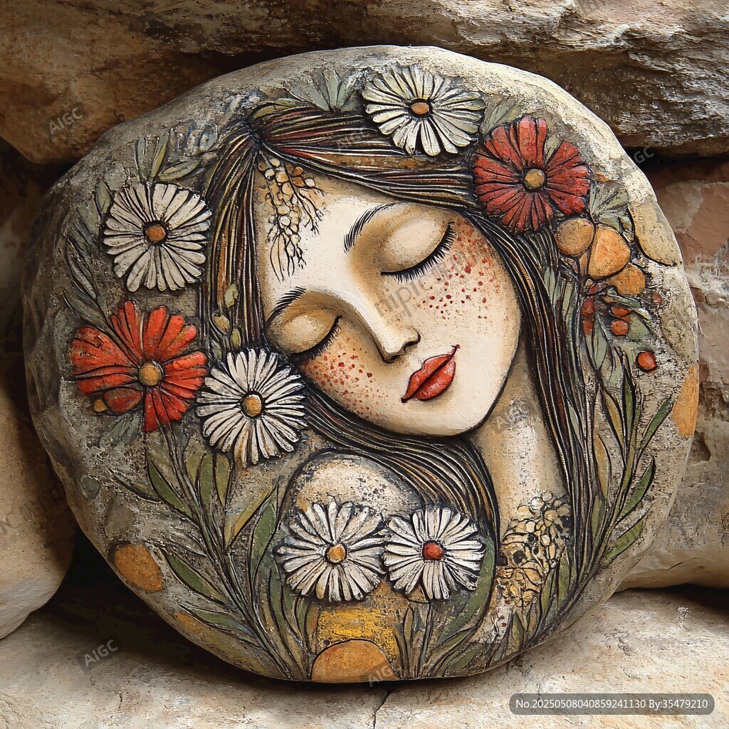 石上花仙子彩繪藝術作品