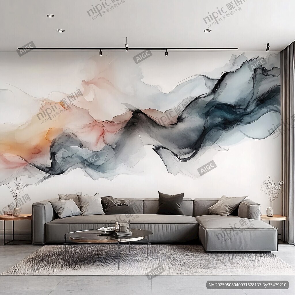 水墨風(fēng)客廳沙發(fā)背景墻設(shè)計(jì)