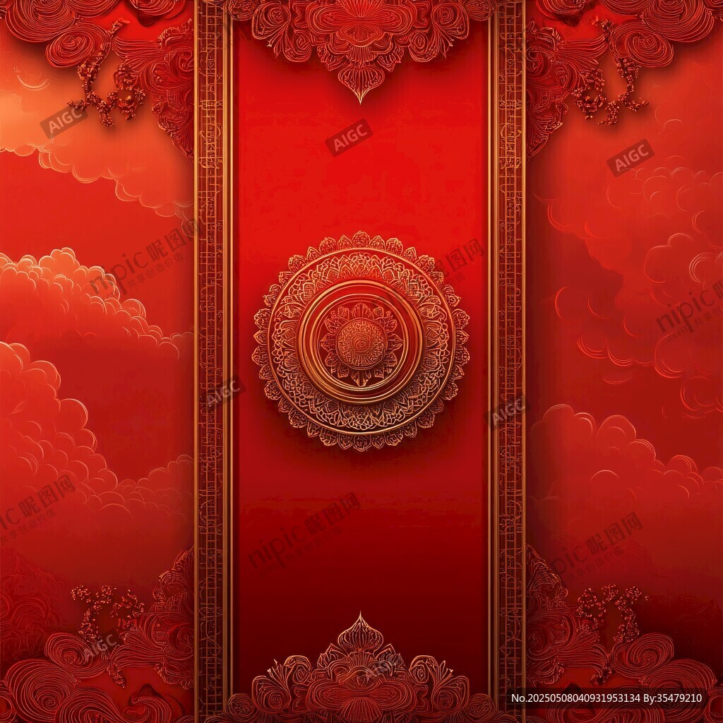 喜慶中式紅底雕花背景圖