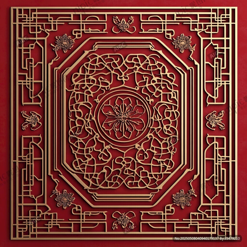 中式紅底金色精美傳統(tǒng)圖案