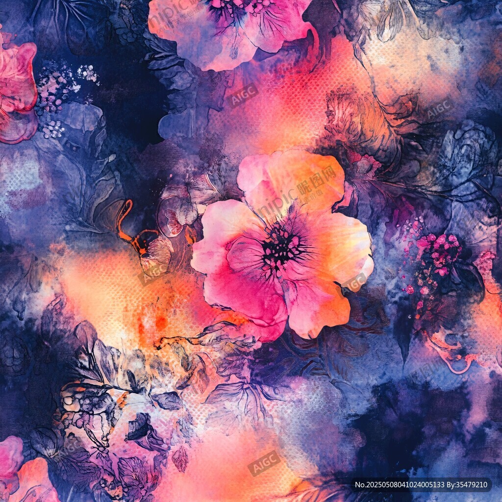 夢幻水彩花卉圖案紋理