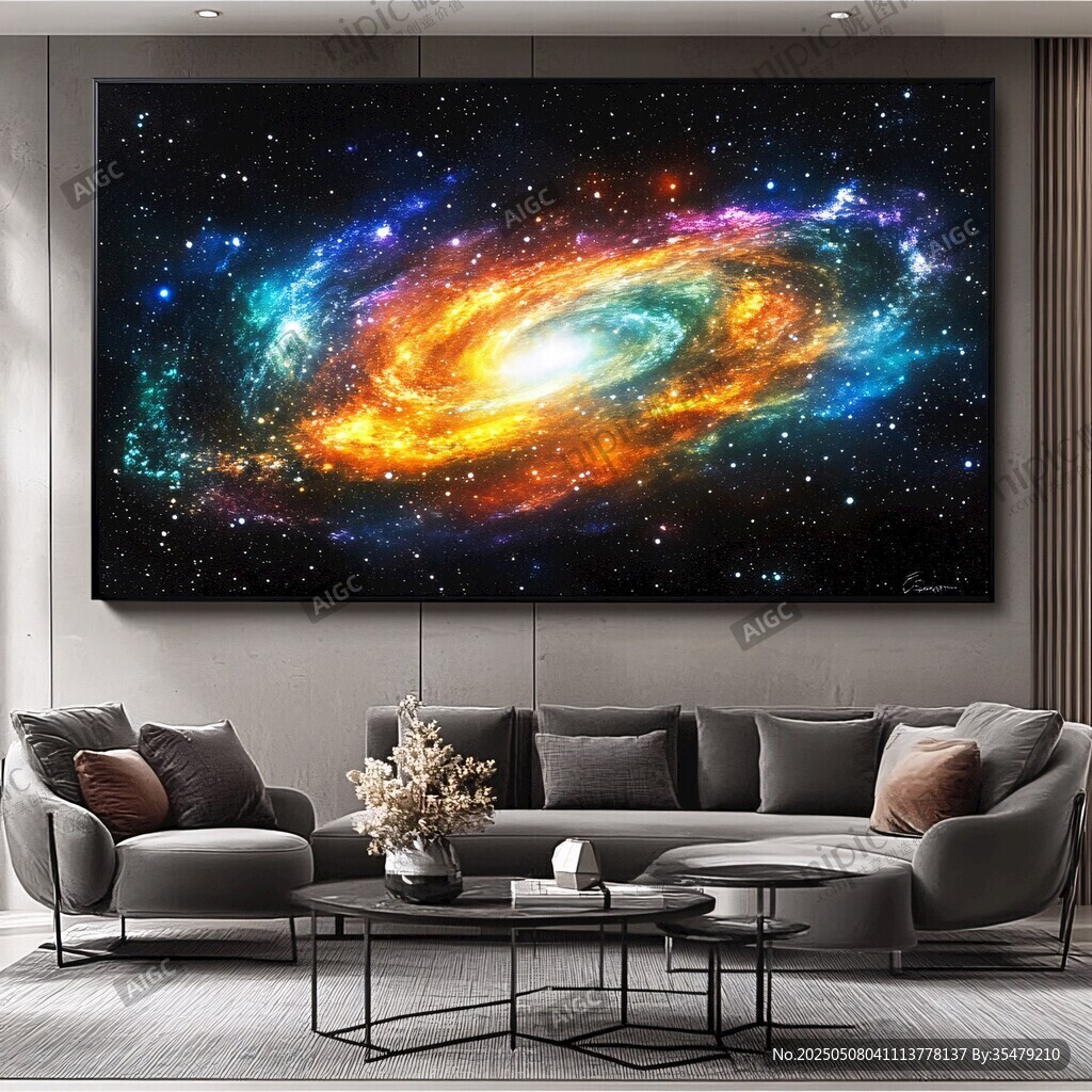 客廳中的絢麗星系裝飾畫